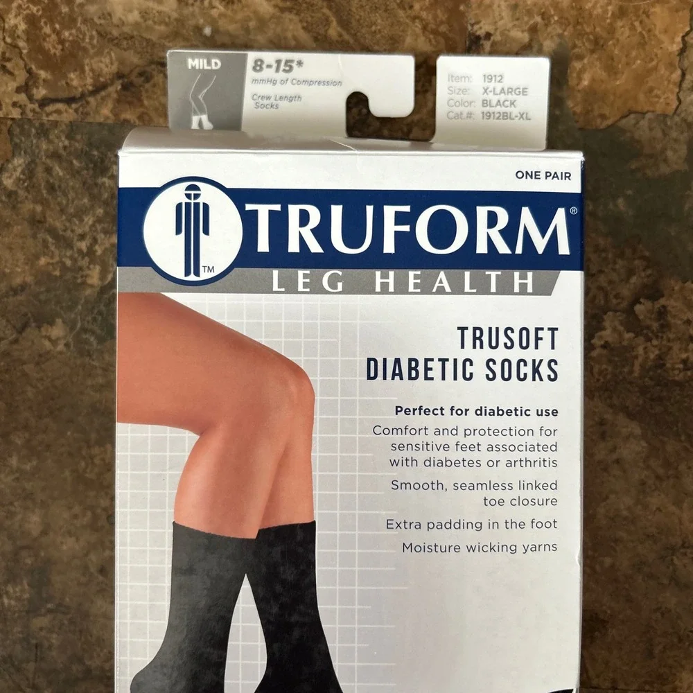 Truform Leg Health Trusoft Diabetic Crew Socks Mild Mens Womens Size XL Black